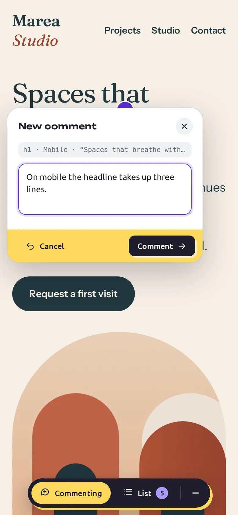 Pautio's widget on a phone with the new comment form open on the headline