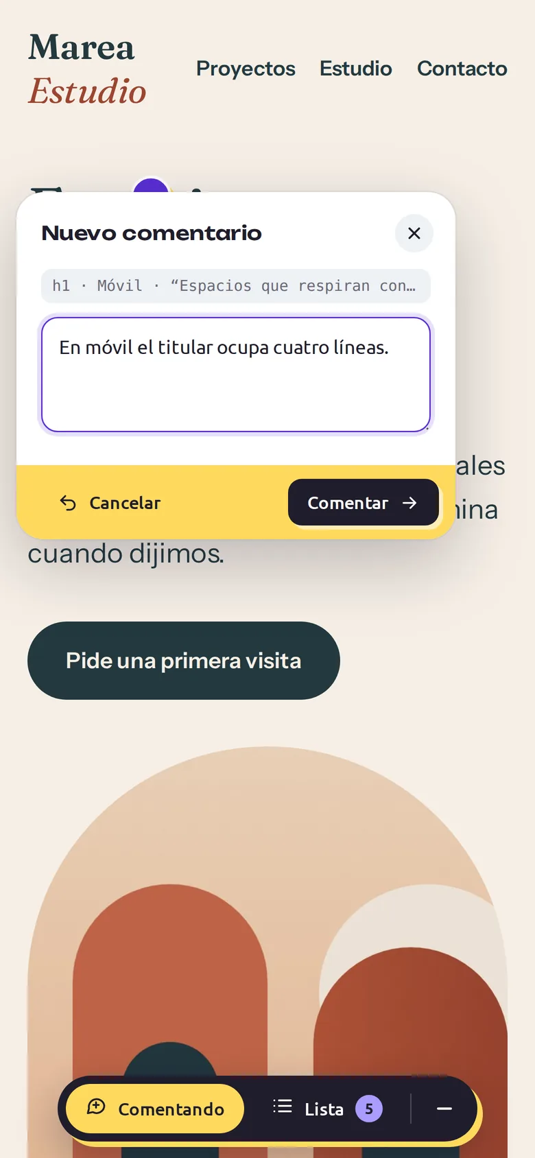 Widget de Pautio en un móvil con el formulario de nuevo comentario abierto sobre el titular